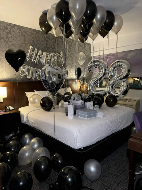 580Pcs Black & Silver Balloon Garland Birthday Set, 40" Oversized Foil Number Balloons, Black Rose Petals, Suitable for Men & Women