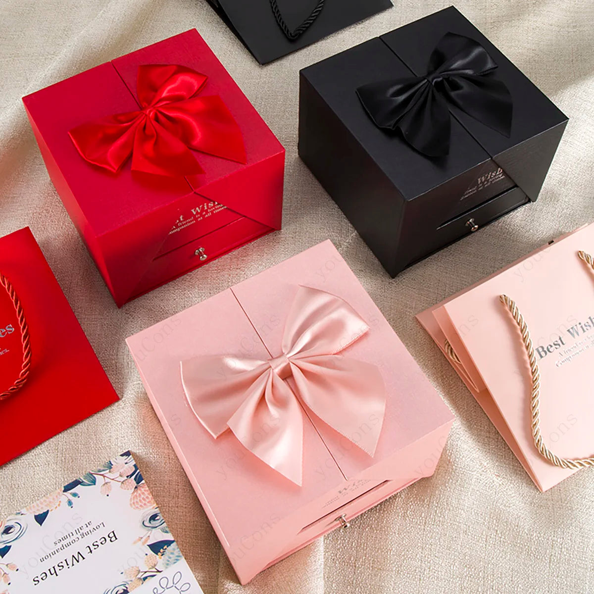 Heart Zircon Pendant Necklace with Pink Rose Bow Gift Box 2025 New Set for Girlfriend Wife Christmas Valentine Day Birthday Gift