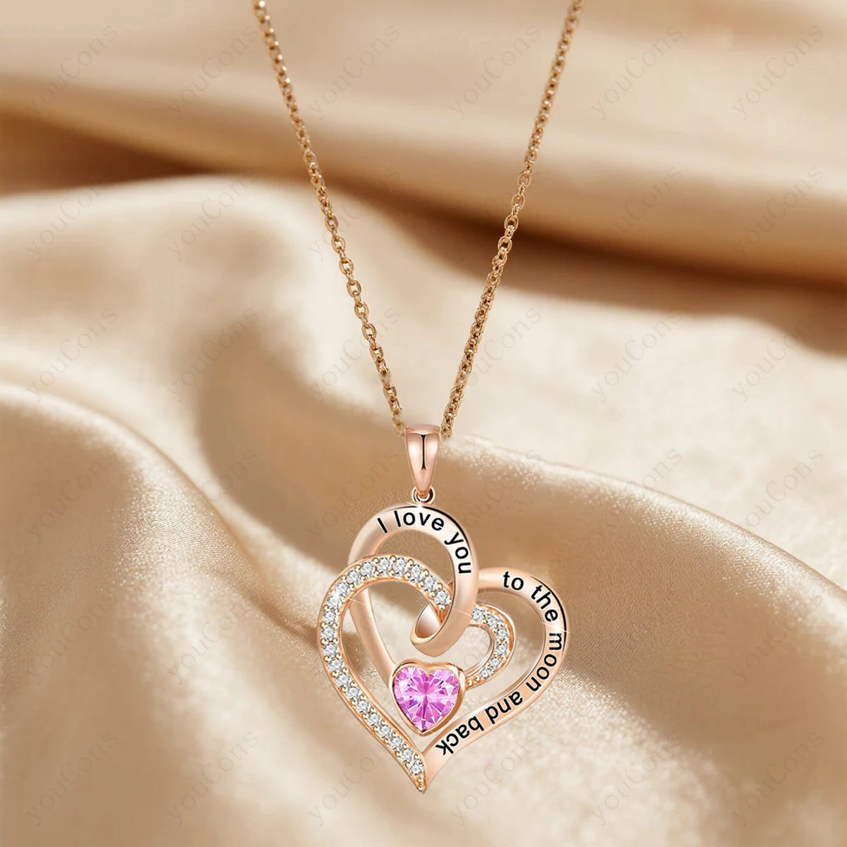 Heart Zircon Pendant Necklace with Pink Rose Bow Gift Box 2025 New Set for Girlfriend Wife Christmas Valentine Day Birthday Gift