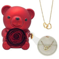 Rose Hugging Bear Gift Boxes Free Engraving Necklace Rose Rotating Flower Birthday Gift for Women