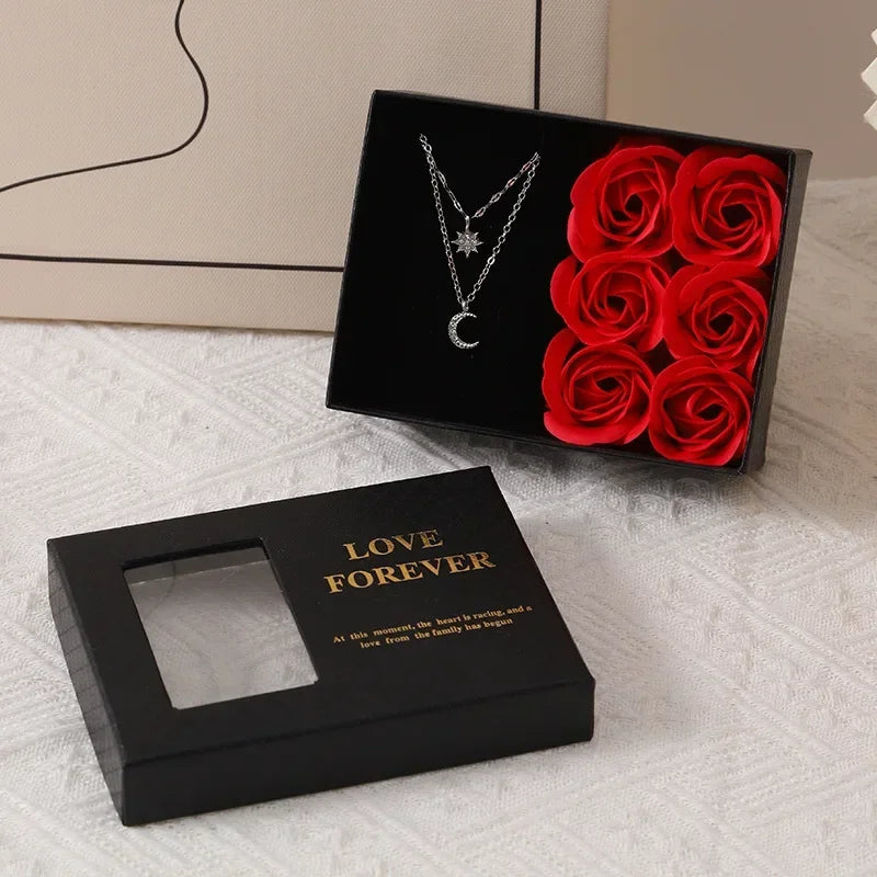 Valentine'S Day Jewelry Gift Packaging Box 6 Rose Pendants Ring Bracelet Eternal Flower Window Opening Jewelry Box Romantic Bag