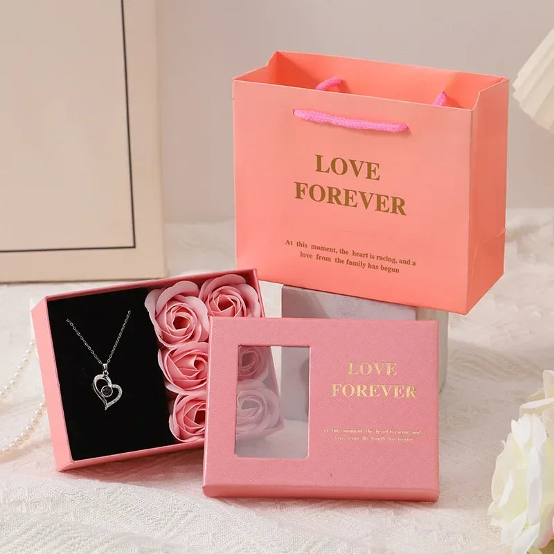 Valentine'S Day Jewelry Gift Packaging Box 6 Rose Pendants Ring Bracelet Eternal Flower Window Opening Jewelry Box Romantic Bag