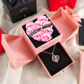 Heart Zircon Pendant Necklace with Pink Rose Bow Gift Box 2025 New Set for Girlfriend Wife Christmas Valentine Day Birthday Gift